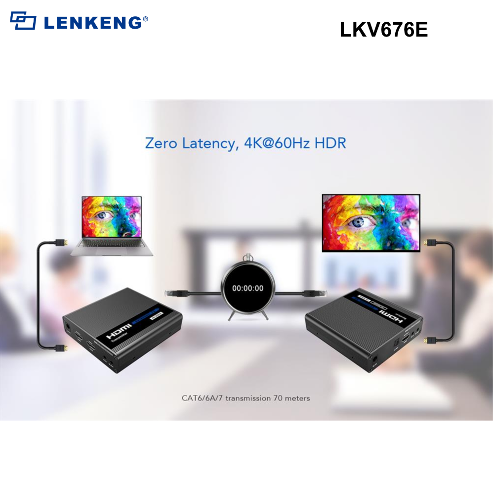 LKV676E - Lenkeng HDMI 2.0 Extender over Cat6/6a. Supports up to 4K, Zero Latency, Two Way IR - 0