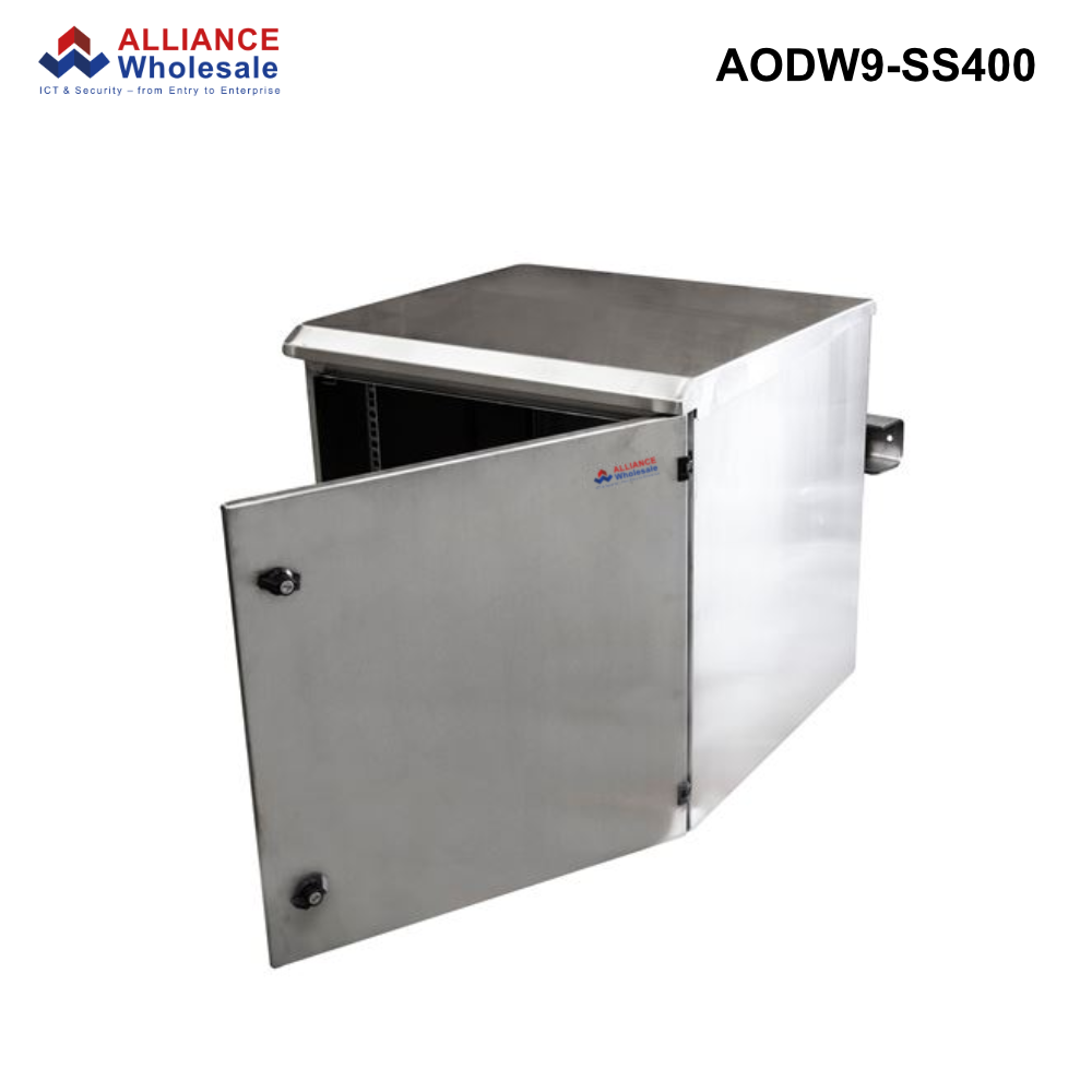 AODW-SS - Outdoor SUS316 Wall Mount Cabinet, IP65 Rated, 6RU to 24RU, Stainless Steel, 400 or 600mm - 0