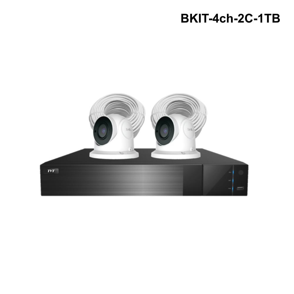 BKIT-4ch-2C-1TB - TVT 4ch 1TB NVR, 2x 5MP Fixed Lens Dome Cameras, 2x 20m leads