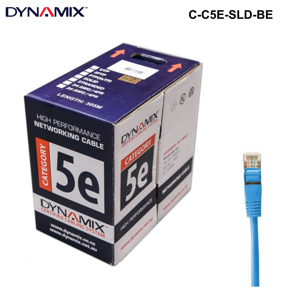 C-C5E-SLD - 305m Cat5e UTP Solid Cable Roll 100MHz, 24AWGx4P, PVC - Colour Options - 0
