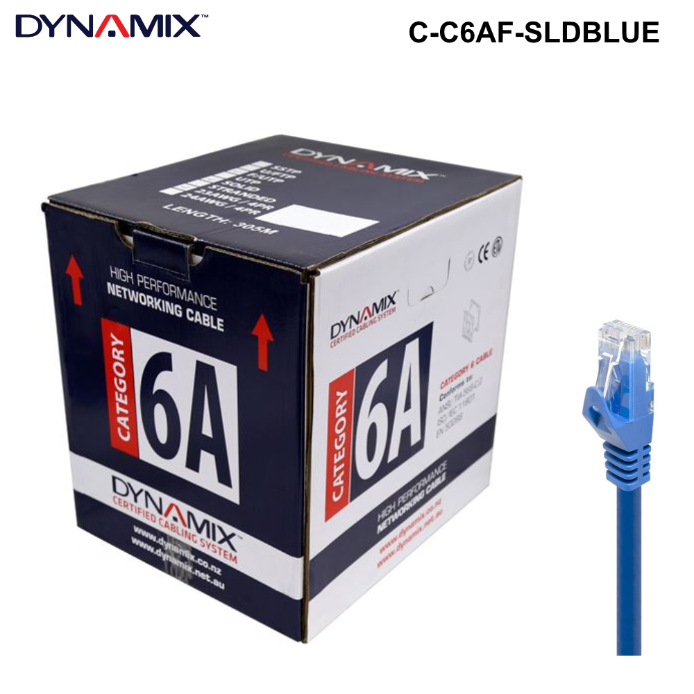 C-C6AF-SLD - 305m Cat6A FUTP Solid Cable Reel Box 500MHz, 23AWGx4P, PVC - Colour Options - 0