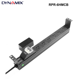 RPR-6HMCB - 6 Outlet 1RU Horizontal Power Rail (10A) with 6kA C-Curve MCB Circuit Breaker