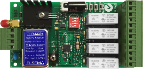 GLR43304 - 4 Channel Reciever 433MHZ 12-24V