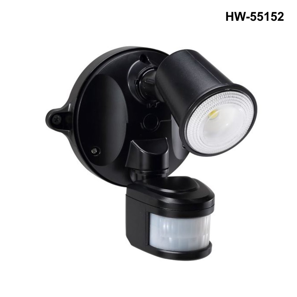 HW-5515x - 10W Single LED Spotlight with Motion Sensor. IP54. Passive IR - Black or White - 0
