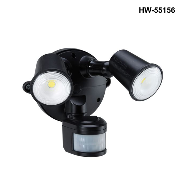 HW-55156 - 10W Twin LED Spotlight With Motion Sensor. IP54 - Black