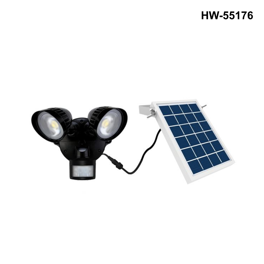 HW-55176 - 8W Twin 2x Spotlights With Motion Sensor & Solar Panel - 0