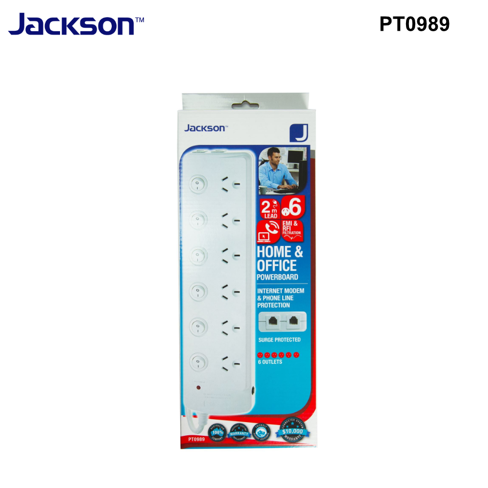 PT0989 - Jackson 6-Way Individually Switched Protected Power Board with Telephone Protection - 0