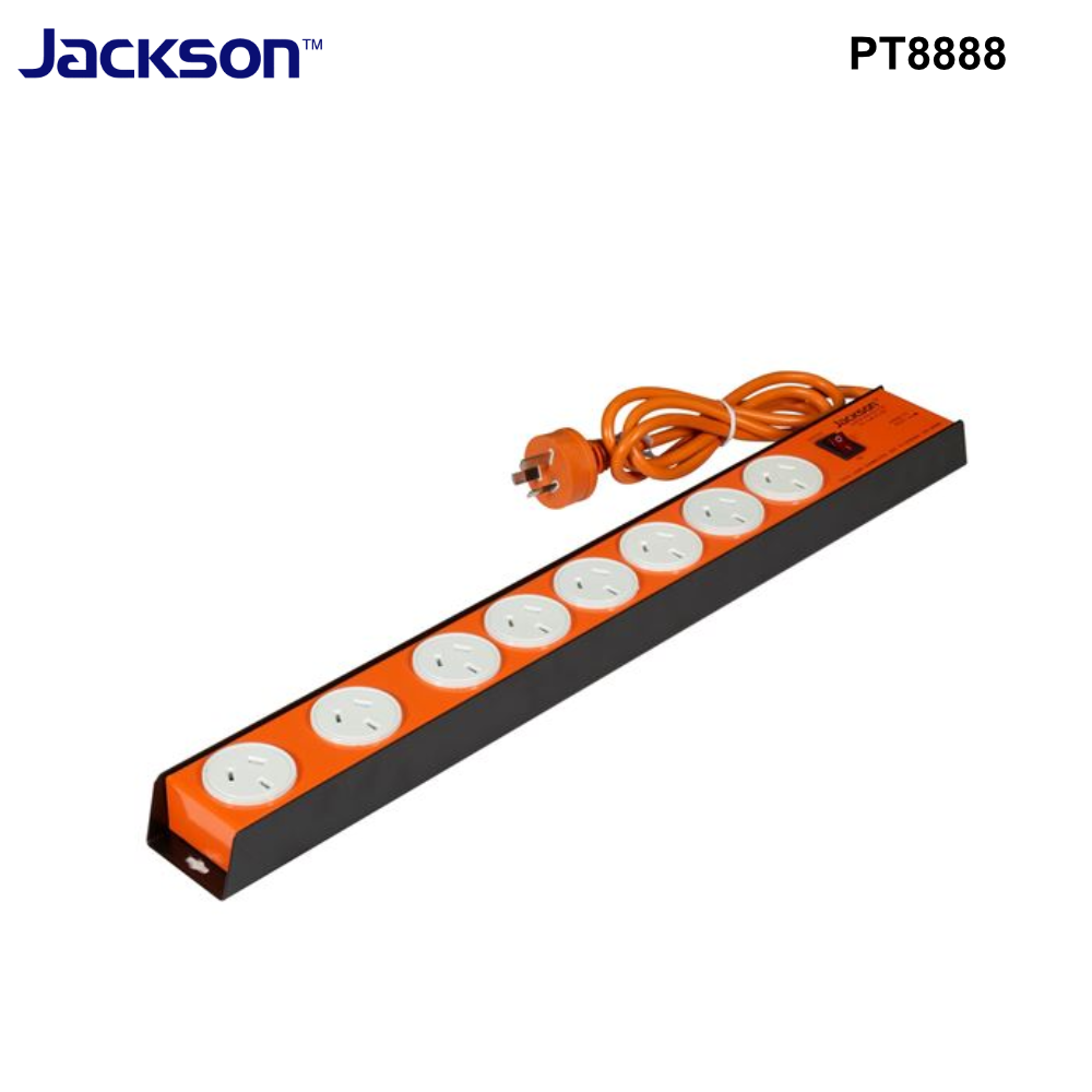 PT8888 - Jackson 8 Outlet Powerboard with Heavy Duty Metal Housing, Surge Protection - 0