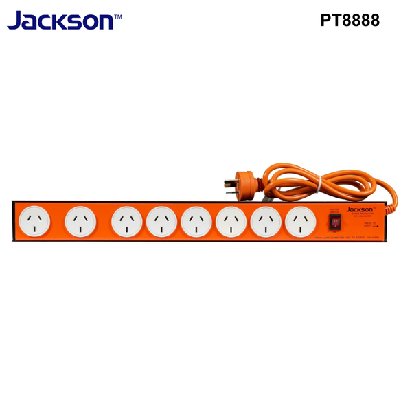 PT8888 - Jackson 8 Outlet Powerboard with Heavy Duty Metal Housing, Surge Protection