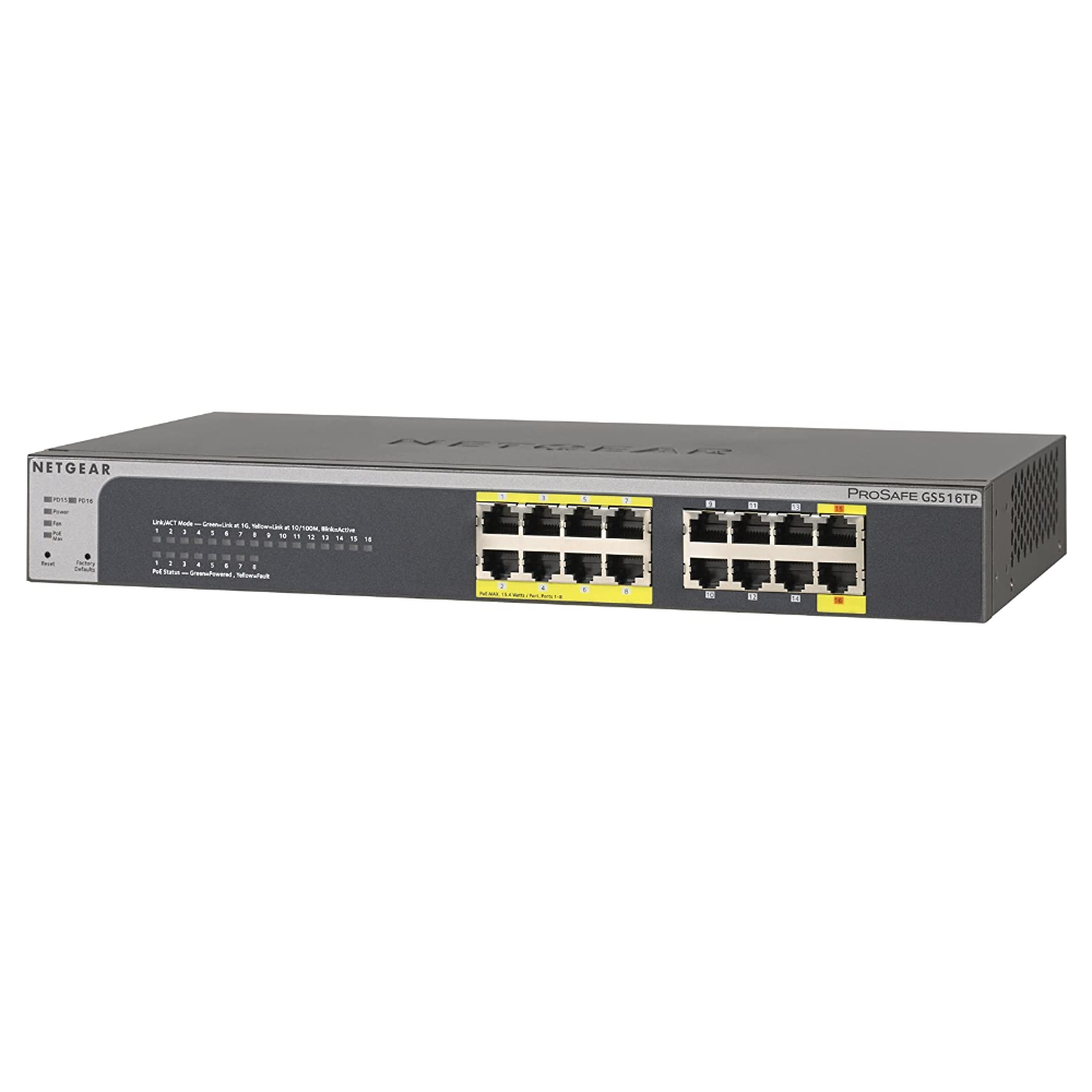 Netgear GS516TP-100AJS 16-Port Gigabit Smart Switch with PoE and PD Ports, Grey