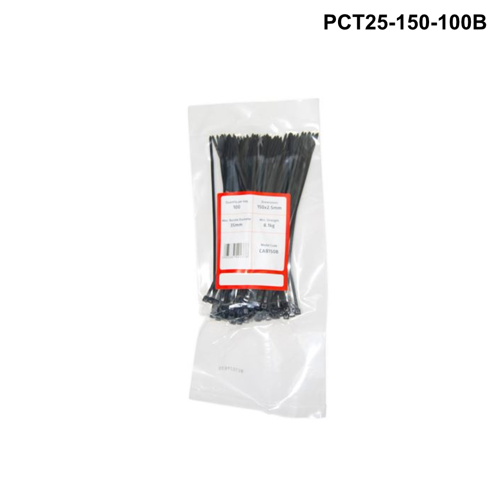 PCT25 - Plastic Cable Ties 2.5mm - 100mm to 200mm - Black or White options - 0