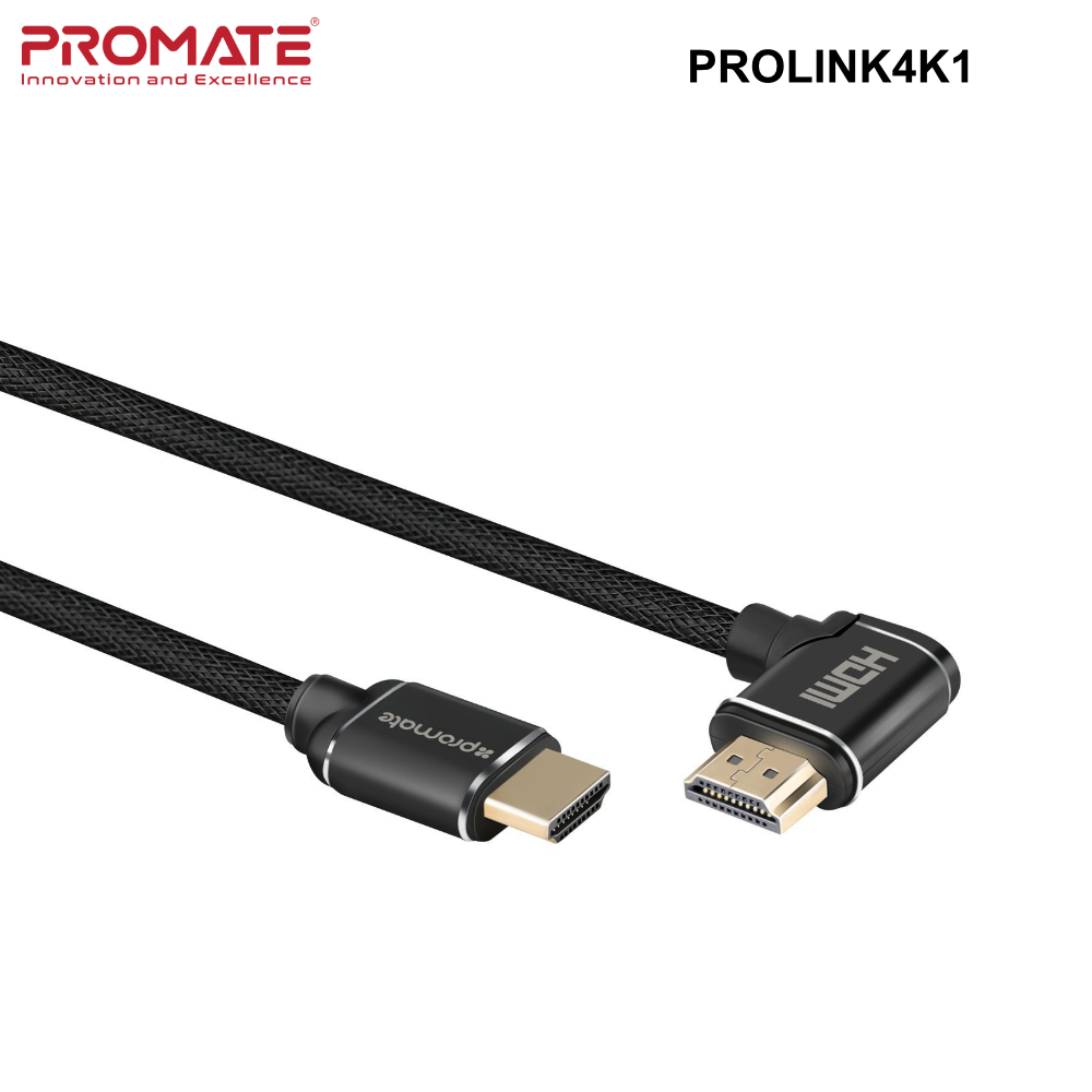 PROLINK4K1 - Promate 4K HDMI Right Angle Cable. 24K Gold Plated. High-Speed - 1.5, 3 or 5m