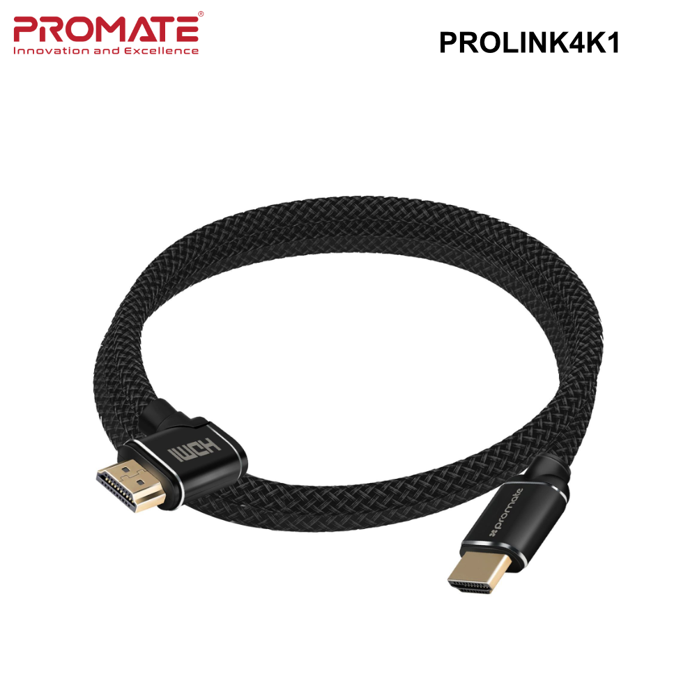 PROLINK4K1 - Promate 4K HDMI Right Angle Cable. 24K Gold Plated. High-Speed - 1.5, 3 or 5m - 0