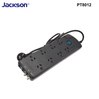 PT8012 - Jackson 8-Way Protected Power Board with Telephone and TV Line - Spaced Outlets