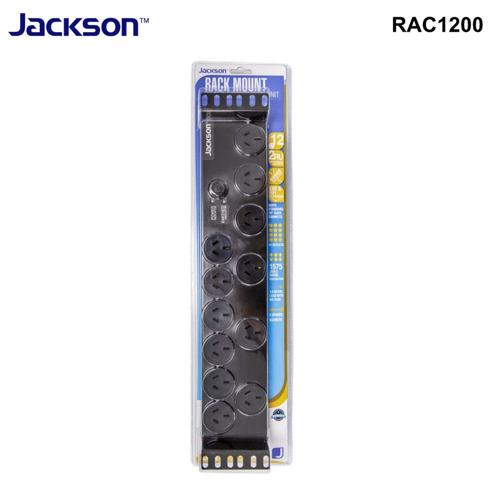 RAC1200 - 2RU 12x Outlet Horizontal Power Rail. Surge Protected 525J
