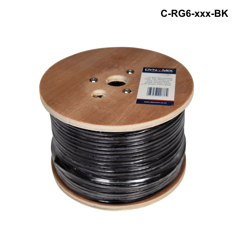 C-RG6-BK- RG6 Shielded Cable. Black. 75ohm. 18AWG solid core - 100m or 305m