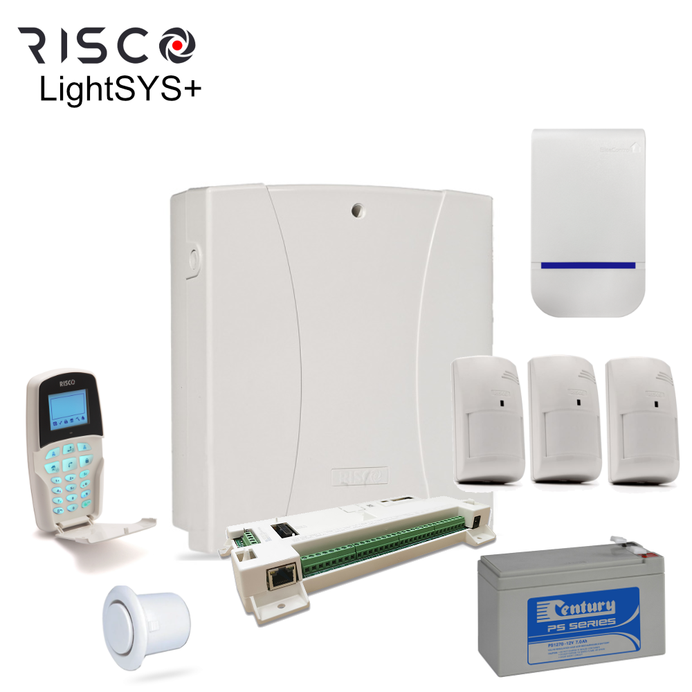 LPAK-Kit Risco - LightSYS+ Alarm Kit, LCD Keypad, Sirens & batt, 2x or 3x Quad PIR options - 0