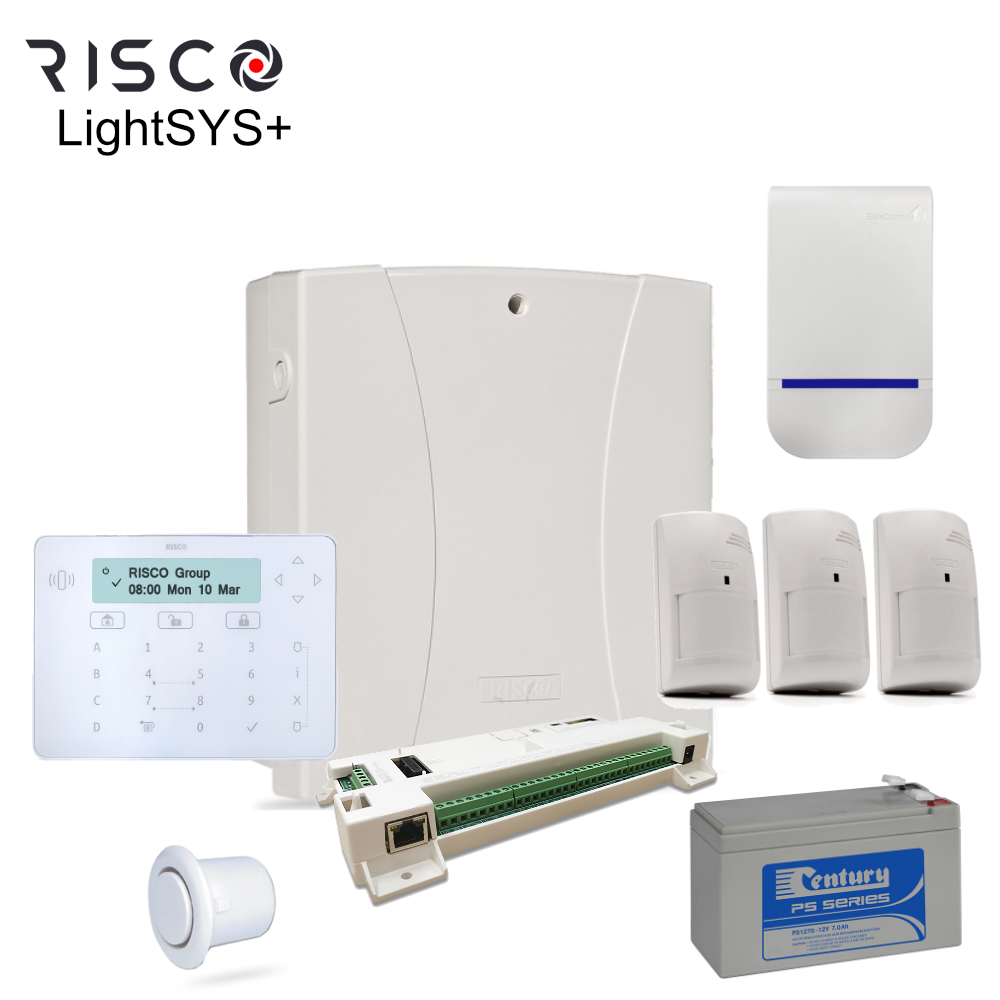 LPAKE-Kit Risco - LightSYS+ Alarm Kit, Elegant Keypad, Sirens & batt, 2x or 3x Quad PIR options - 0