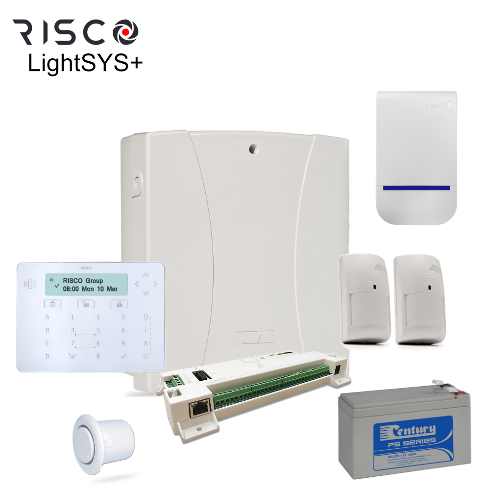 LPAKE-Kit Risco - LightSYS+ Alarm Kit, Elegant Keypad, Sirens & batt, 2x or 3x DT PIR options