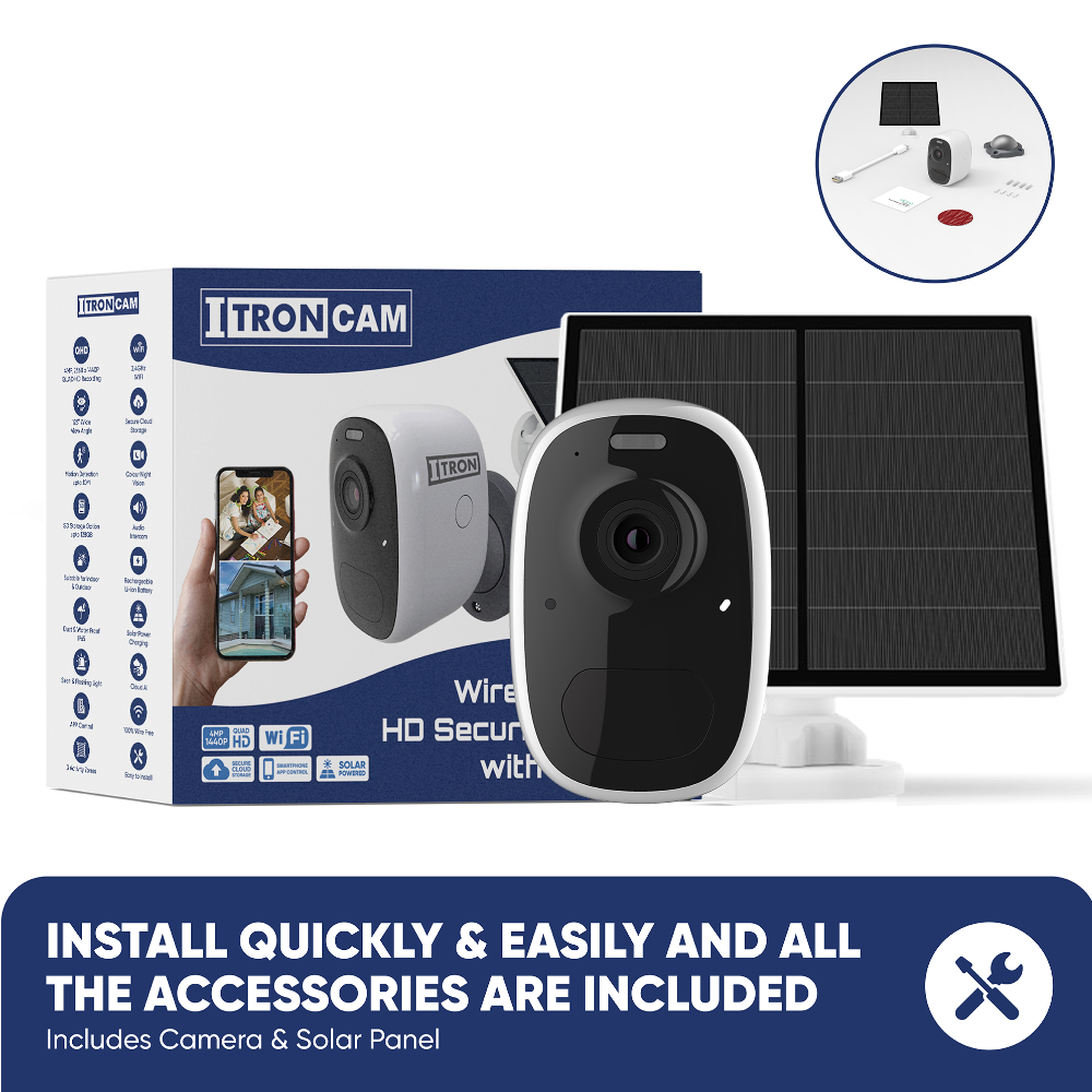 IT-WifiCAM - Camera with Solar Panel +  WiFi 4MP AI Night Vision Security Camera, SD & Cloud Storage - 0
