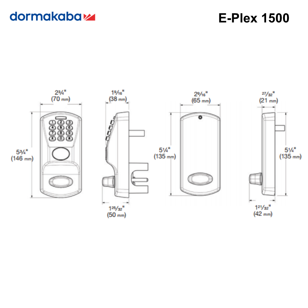 E-Plex1500 - dormakaba Standalone Push Button Deadbolt Lock with key override - 0