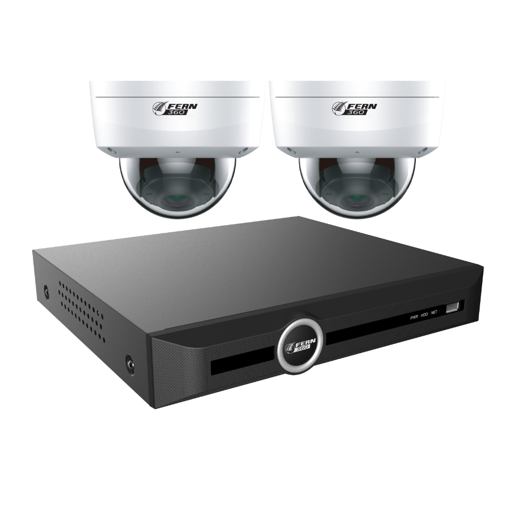 FERN360 Surveillance Kit - 2 Fixed Lens Starlight 4MP Vandal Dome Cameras and 5ch NVR 2TB HDD