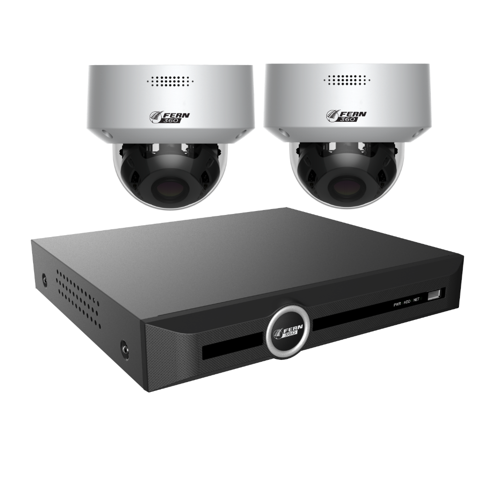 FERN360 Surveillance Kit - 2 Motorised Lens Starlight 5MP Vandal Dome Cameras and 10ch NVR 2TB HDD
