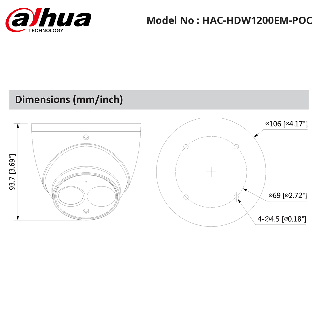 HAC-HDW1200EM-POC Dimension