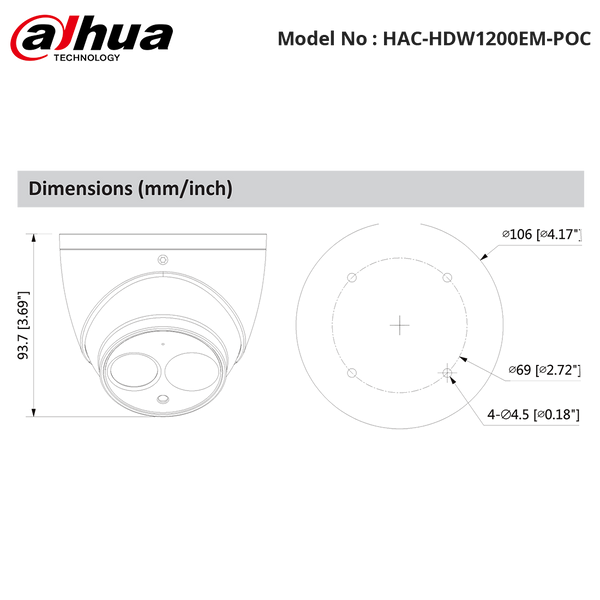 HAC-HDW1200EM-POC Dimension