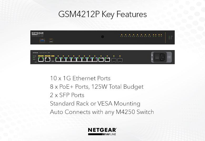 GSM4212P - Netgear AV Line M4250-10G2F-PoE+ 8x1G PoE+ 125W 2x1G and 2xSFP Managed Switch - 0