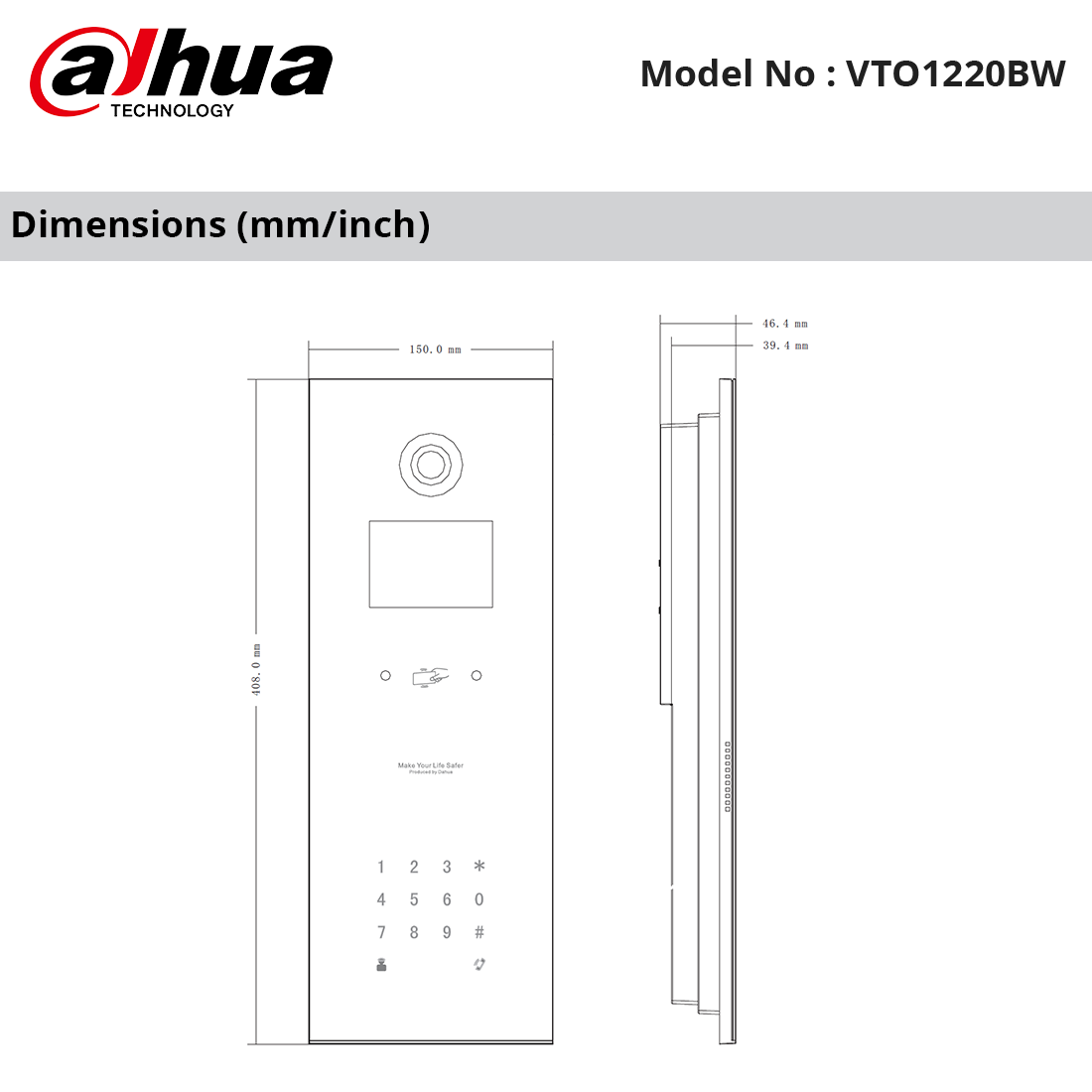 VTO1220BW Dimensions